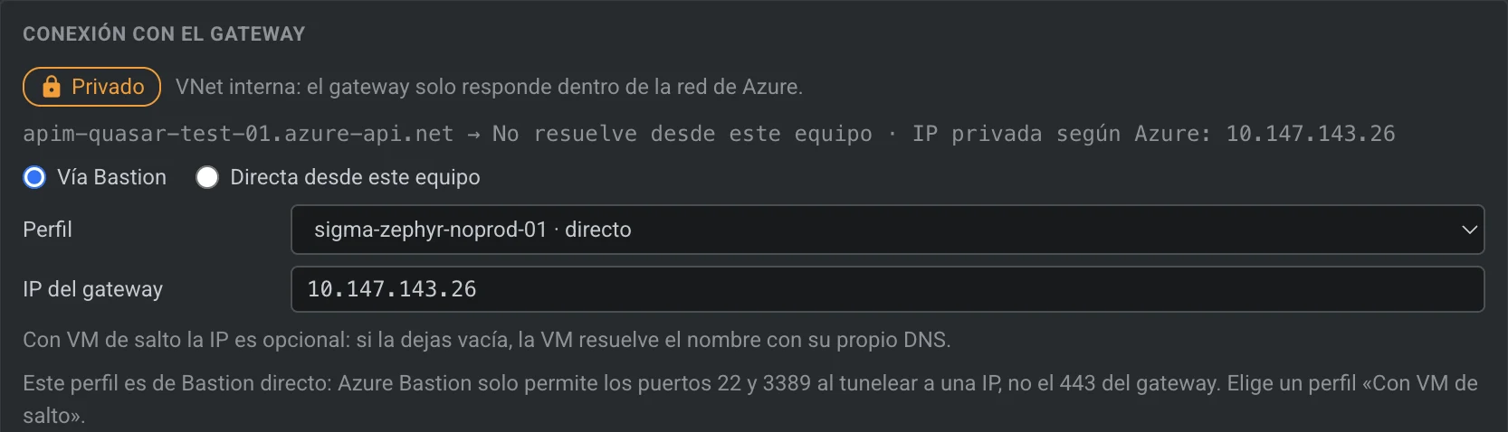 Conexión con un gateway privado vía Bastion
